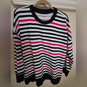 Lularoe Hannah style crew tunic sweatshirt, Black & Pink Striped, size Large